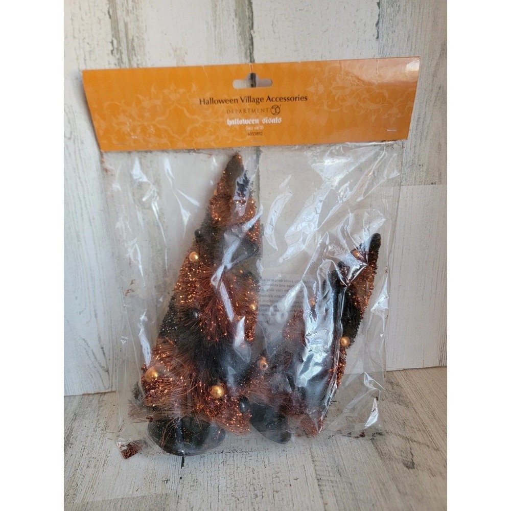 Dept 56 NEW 4033852 sisals orange fall Halloween village tree set glitter